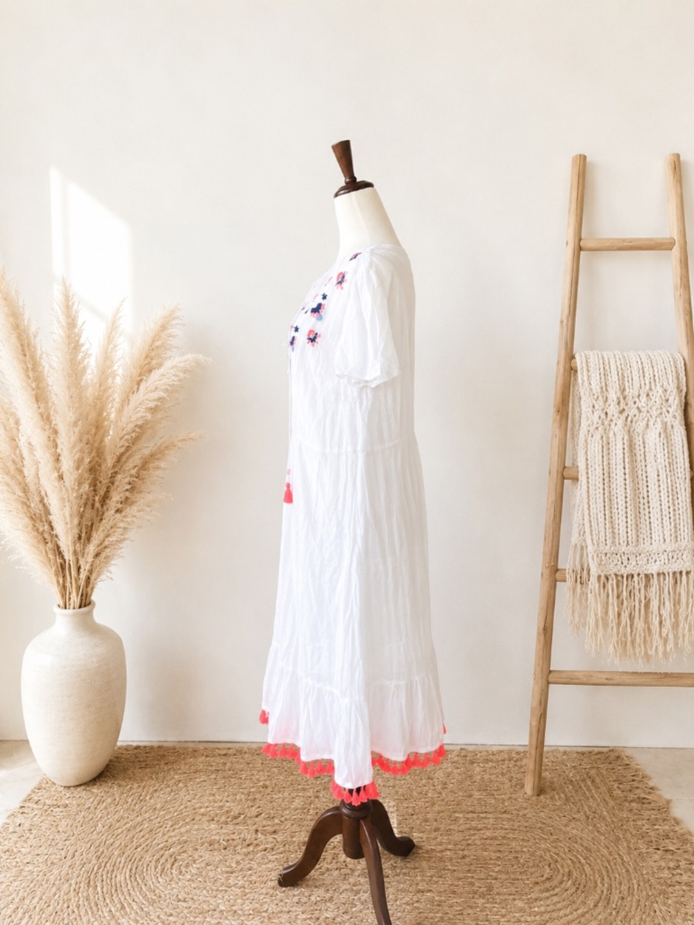 Boden Gauze Midi Dress with Embroidery and Tassel details - Picture 2 of 14